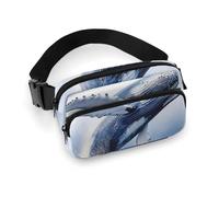 Riñonera de sarga azul con estampado de ballena oceánica de gran capacidad, un artículo imprescindible para viajes con manos libres, Ballena azul del océano, 20x13cm