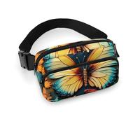 Riñonera de sarga colorida de gran capacidad con bordado de mariposas coloridas, un artículo imprescindible para viajes con manos libres, Pinturas coloridas con bordado de mariposa, 20x13cm