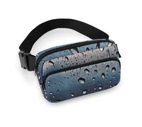 Riñonera de sarga de gran capacidad con diseño de gotas de lluvia en vidrio, un artículo imprescindible para viajes con manos libres, Gotas de lluvia en cristal, 20x13cm