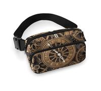 Riñonera de sarga de gran capacidad con diseño de reloj Steampunk, un artículo imprescindible para viajes con manos libres, Reloj Steampunk Gears, 20x13cm