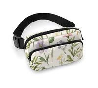 Riñonera de sarga de gran capacidad con estampado de acuarelas de hierbas y flores, un artículo imprescindible para viajes manos libres, Temporada de acuarelas de hierbas y flores, 20x13cm