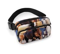 Riñonera de sarga de gran capacidad con estampado de caballos corriendo, un artículo imprescindible para viajes con manos libres, Caballos corriendo, 20x13cm