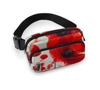 Riñonera de sarga de gran capacidad con estampado de flores de amapola roja, un artículo imprescindible para viajes con manos libres, Flor de amapola roja, 20x13cm