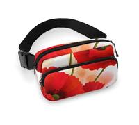 Riñonera de sarga de gran capacidad con estampado de flores de amapola y pétalos vivos, un artículo imprescindible para viajes con manos libres, Flores de amapola con pétalos vívidos, 20x13cm