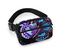 Riñonera de sarga de gran capacidad con estampado de mariposas y flores moradas, un artículo imprescindible para viajes manos libres, Mariposa y flores moradas, 20x13cm