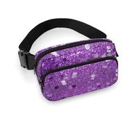 Riñonera de sarga de gran capacidad con estampado de purpurina morada brillante, un artículo imprescindible para viajes manos libres, Purpurina morada brillante, 20x13cm