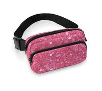 Riñonera de sarga de gran capacidad con estampado de purpurina rosa brillante, un artículo imprescindible para viajes manos libres, Purpurina rosa brillante, 20x13cm