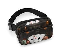 Riñonera de sarga de gran capacidad con estampado de torneo de póquer, un artículo imprescindible para viajes con manos libres, Torneo de póquer, 20x13cm