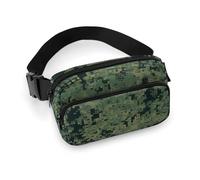 Riñonera de sarga verde militar con estampado de camuflaje digital de gran capacidad, un artículo imprescindible para viajes manos libres, Camuflaje digital Green Army, 20x13cm