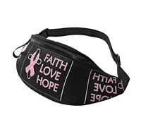 Riñonera de senderismo con cinta para cáncer de mama, para hombres y mujeres, cinturón ajustable, a la moda, con lazo de amor y esperanza, Black, Talla única, Riñoneras