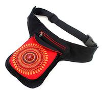 Riñonera de Tela Casual Diseños Étnicos 3 Bolsos con Cierre de Cremallera Talla única Correa Ajustable (18x16x3cm) (MB-1 Rojo)