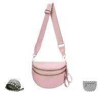Riñonera de Tela Oxford a Cuadros y Lisa, Ajustable - Gran Capacidad para Viajes y Uso Diario (Pink,One Size)