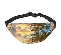 Riñonera de tren de vapor para hombres y mujeres, riñonera cruzada, grande, con cinturones ajustables, Palmera hawaiana puesta de sol, Talla única