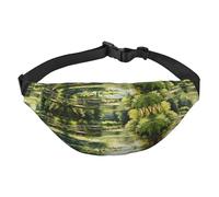 Riñonera de viaje con diseño de lirios de agua en el estanque, adecuada para deportes, correr, ciclismo, viajes, pesca, para niños, color negro, talla única