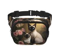 Riñonera de viaje siamés con diseño de gato siamés, riñonera moderna e informal, riñonera cuadrada de doble capa, color negro, talla única, Negro, One Size