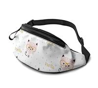 Riñonera Deportiva Hola Gato Unisex Riñoneras Hombre Casual,Ligera Riñonera para Correr Marcha Senderismo 14X35Cm