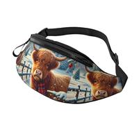 Riñonera Deportiva Vaca De Las Tierras Altas De Navidad Con Agujero De Auriculares Bolso De Cintura Casual Riñoneras Hombre Para Pasear A Perros Entrenamiento Viajes 14X35Cm