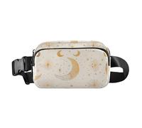 Riñonera elegante con cremallera dorada y estrella para hombre y mujer Pequeño con correa ajustable para viaje, gimnasio, trabajo, luna dorada y estrella brillante, moderna, Luna dorada y estrella