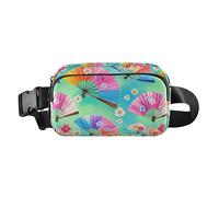Riñonera elegante con diseño de flores y pintura de tinta china, para hombres y mujeres, resistente al agua, bolsa de viaje esencial con correa ajustable para ir de compras, deportes, trabajo