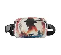 Riñonera elegante con ilustración del sistema solar con detalles vibrantes para mujeres, hombres, adolescentes, gran capacidad, bolsa de viaje, Cowboy Dream Catchers Tribal Wolf Small Western Town, 1