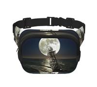 Riñonera elegante y práctica con estampado de barco de vela en tormenta, ajustable, perfecta para viajes y actividades al aire libre, Black, Talla única