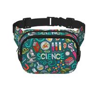 Riñonera elegante y práctica con estampado de ciencia de dibujos animados, ajustable, perfecta para viajes y actividades al aire libre, Black, Talla única