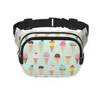 Riñonera elegante y práctica con estampado de conos de helado, ajustable, perfecta para viajes y actividades al aire libre, Black, Talla única