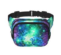 Riñonera elegante y práctica con estampado de galaxia, verde, azul, morado, ajustable, perfecta para viajes y actividades al aire libre, Black, Talla única