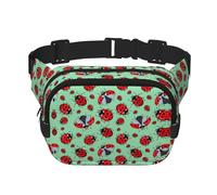 Riñonera elegante y práctica con estampado de mariquitas rojas sobre fondo azul, ajustable, perfecta para viajes y actividades al aire libre, Black, Talla única