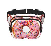 Riñonera elegante y práctica con estampado de rosquilla de fresa, ajustable, perfecta para viajes y actividades al aire libre, Black, Talla única