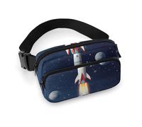 Riñonera estampada de sarga de gran capacidad con diseño de cohete en el espacio, un artículo imprescindible para viajes con manos libres, Rocket in Space, 20x13cm