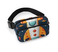Riñonera estampada de sarga de gran capacidad con diseño de cohete espacial, un artículo imprescindible para viajes con manos libres, Cohete Clipart Nave espacial, 20x13cm