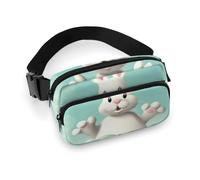 Riñonera estampada de sarga de gran capacidad con diseño de cola de conejo, un artículo imprescindible para viajes con manos libres, Happy Easter Eggs Bunny Tail1, 20x13cm