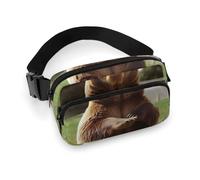 Riñonera estampada de sarga de gran capacidad con diseño de oso sentado en el césped, un artículo imprescindible para viajes con manos libres, Hi Bear Sit on the Lawn, 20x13cm