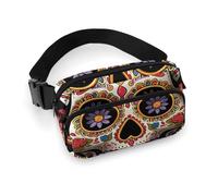 Riñonera estampada de sarga de gran capacidad, diseño de calaveras de azúcar, un artículo imprescindible para viajes con manos libres, Sugar Skulls1, 20x13cm