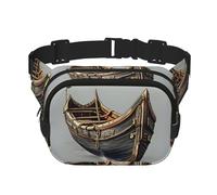 Riñonera estampada Old Viking Boats con extensor para hombres y mujeres, riñonera con bolsillos con cremallera, Negro -, Talla única