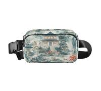 Riñonera estética de arquitectura china verde a la moda para hombres y mujeres, multiusos, cinturón de pecho con correa ajustable para ciclismo, senderismo, gimnasio, Estética arquitectura china