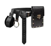 Riñonera estilo steampunk, estilo renacentista, para Halloween, estilo steampunk, retro, para bicicleta, riñonera renacentista, de piel sintética, con cadena y pierna, Black, 説明を参照してください, Ver