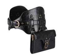 Riñonera estilo steampunk para mujer, estilo gótico, de piel sintética, estilo punk vintage, para viajes, senderismo, riñonera, negro, Talla única