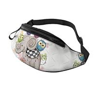 Riñonera floral de elefante y búhos de dibujos animados para correr, senderismo, viajes, entrenamiento, pasear al perro, deportes, pesca, riñonera, Black, Talla única
