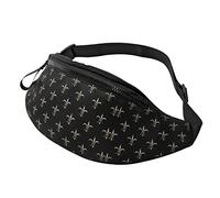 Riñonera Flores De Lis Negra Plateada Ligera Bolsos De Gimnasio Casual Riñoneras Hombre Para Entrenamiento Viajar Bici 14X35Cm