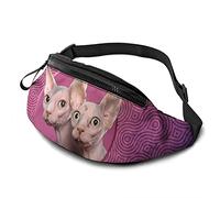 Riñonera Gato Sin Pelo Unisex Riñoneras De Cintura con Agujero De Auriculares,Ligera Bolsa De Cintura Táctica para Mujer Camping Deporte 14X35Cm