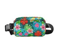 Riñonera geométrica abstracta con diseño de hojas de flores azules para verano, para hombres y mujeres, mini cinturón de pecho con correa ajustable para viajes, vacaciones, correr