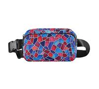 Riñonera geométrica roja y azul con estilo de vitrales para hombres y mujeres, bolsa cruzada de gran capacidad con correa ajustable para viajes, vacaciones, correr