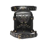 Riñonera Gótica Steampunk Bolsa de Ciclismo Retro Cuero PU con Bolsillos Punk Brazo con Pierna Caída