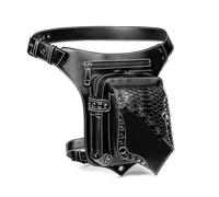 Riñonera gótica Steampunk for Mujer, Bandolera de Piel sintética con Remaches, Bolso Punk Ajustable, Viaje Negro Manos Libres