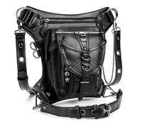 Riñonera gótica steampunk, unisex, de piel sintética, con cadena, correa de hombro ajustable para motocicleta, negro, Talla única