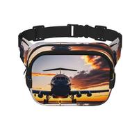 Riñonera grande con estampado de avión al atardecer para mujer, bonita riñonera cruzada de moda, Negro -, Talla única