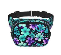 Riñonera grande con estampado de flores moradas y verde azulado para mujer, bonita riñonera cruzada a la moda, Negro -, Talla única