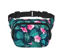 Riñonera grande con estampado de flores rosas hawaianas para mujer, bonita riñonera cruzada a la moda, Negro -, Talla única